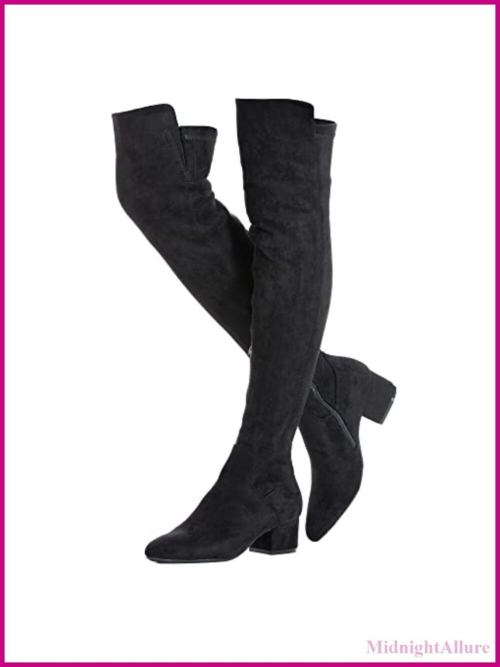Over The Knee Boots Stretch Faux Suede Pointed Toe 2 Inch Block Heel Comfort